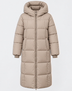 Women's Mid Length Hooded Puffer Coat with Zip Front and Pockets