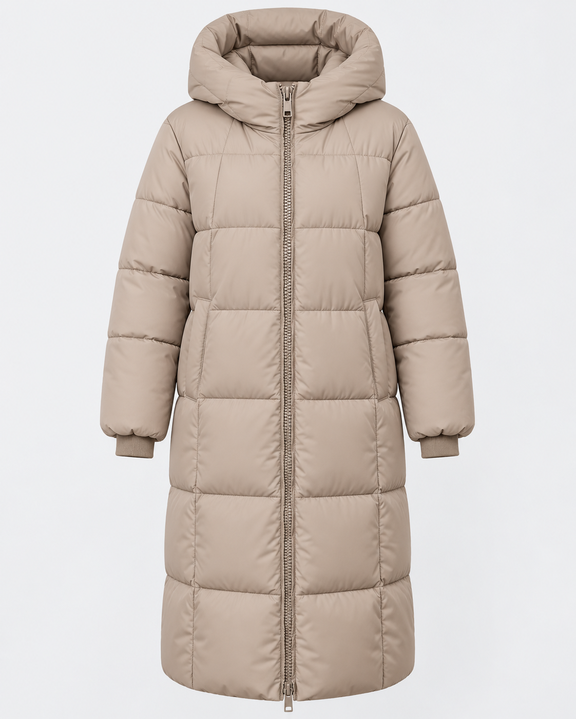 Women's Mid Length Hooded Puffer Coat with Zip Front and Pockets