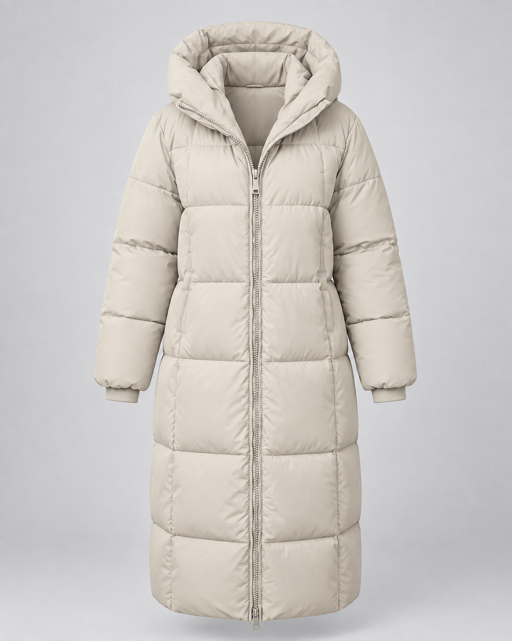 Women's Mid Length Hooded Puffer Coat with Zip Front and Pockets