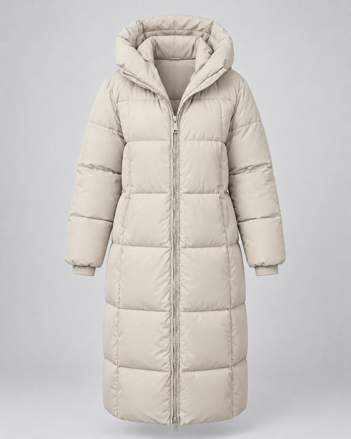 Women's Mid Length Hooded Puffer Coat with Zip Front and Pockets