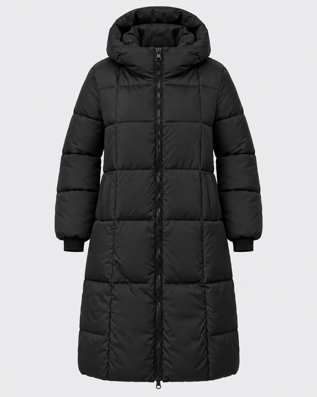 Women's Mid Length Hooded Puffer Coat with Zip Front and Pockets
