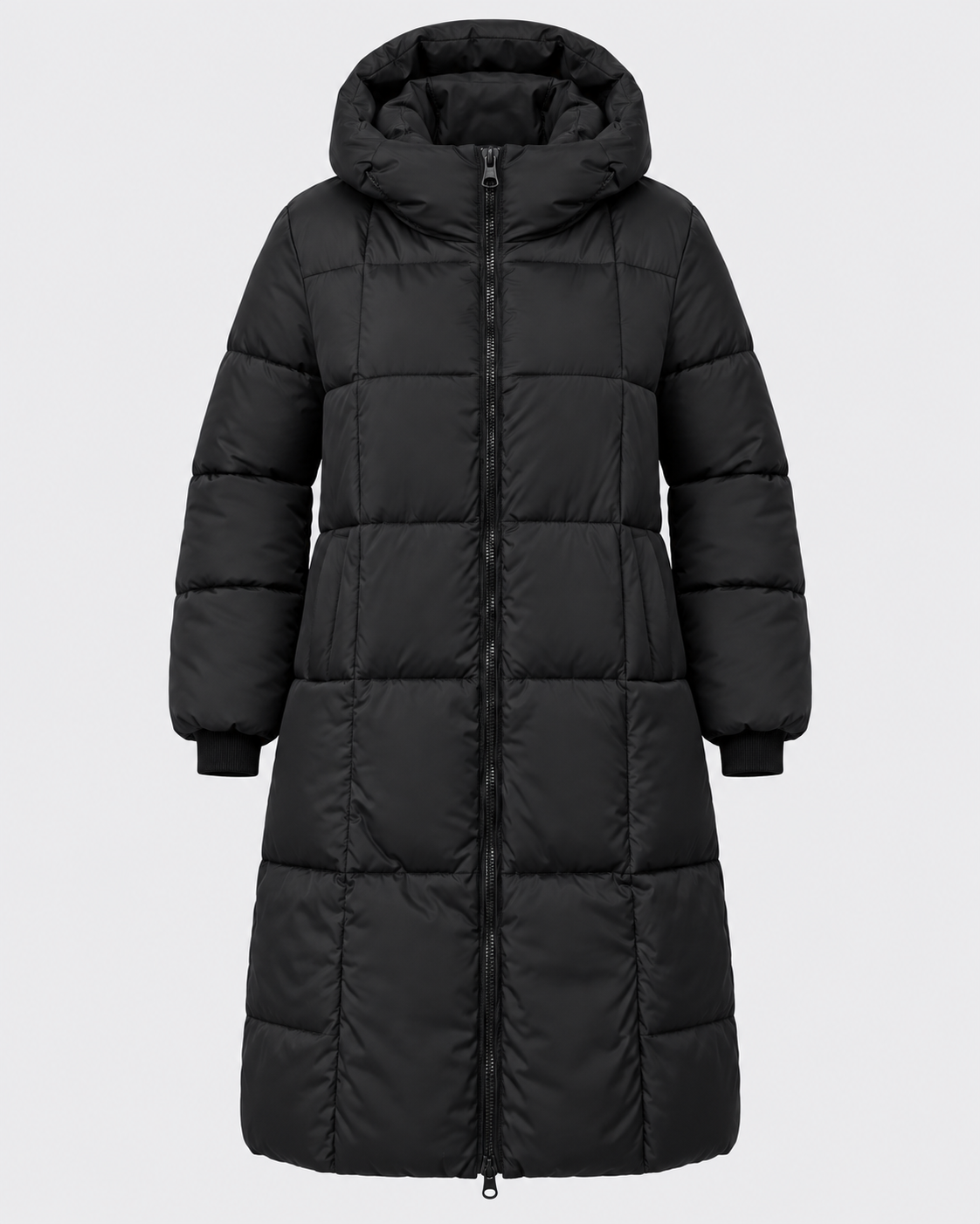 Women's Mid Length Hooded Puffer Coat with Zip Front and Pockets