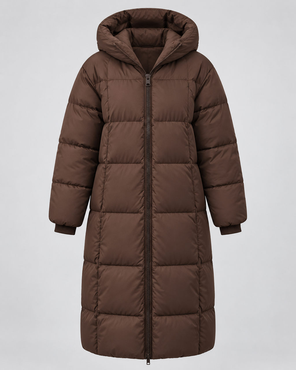 Women's Mid Length Hooded Puffer Coat with Zip Front and Pockets