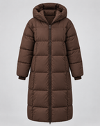 Women's Mid Length Hooded Puffer Coat with Zip Front and Pockets