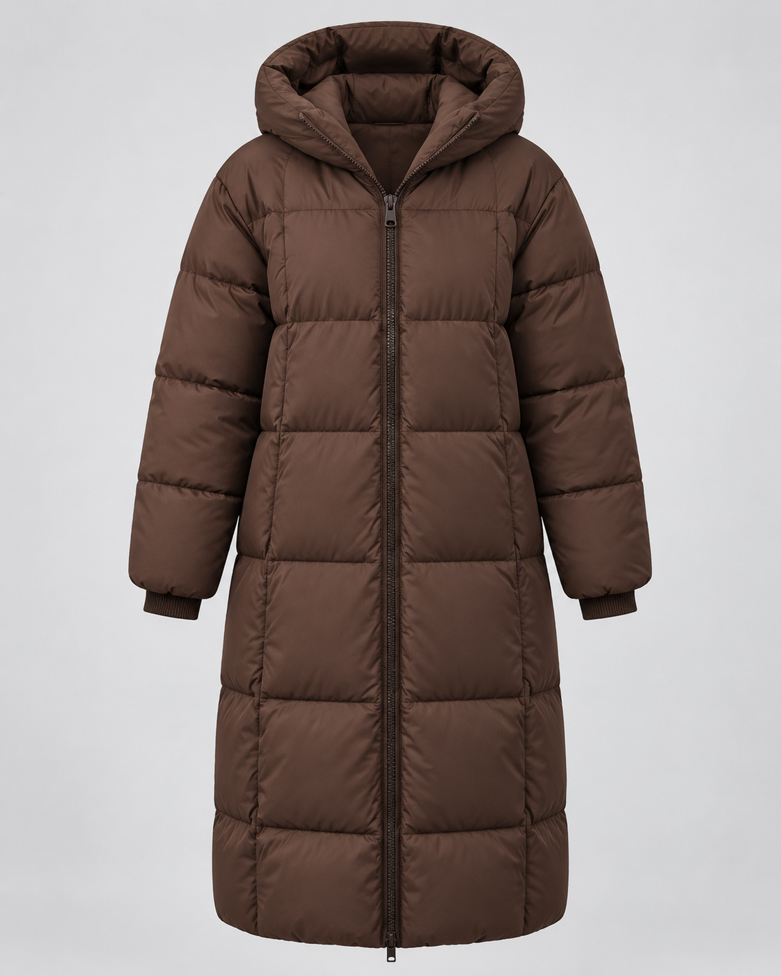 Women's Mid Length Hooded Puffer Coat with Zip Front and Pockets