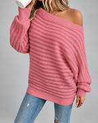 Women's Off Shoulder Ribbed Knit Jumper with Batwing Sleeves