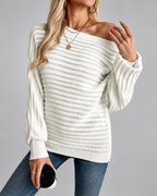 Women's Off Shoulder Ribbed Knit Jumper with Batwing Sleeves