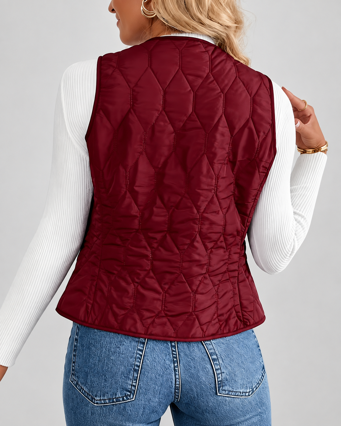 Women's Quilted Gilet with Fleece Lining and Button Front