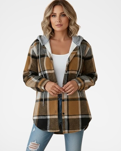 Women's Hooded Checked Shacket | Plaid Button Front Overshirt Jacket