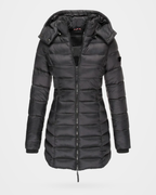 Women's Puffer Coat with Detachable Hood and Zip Front