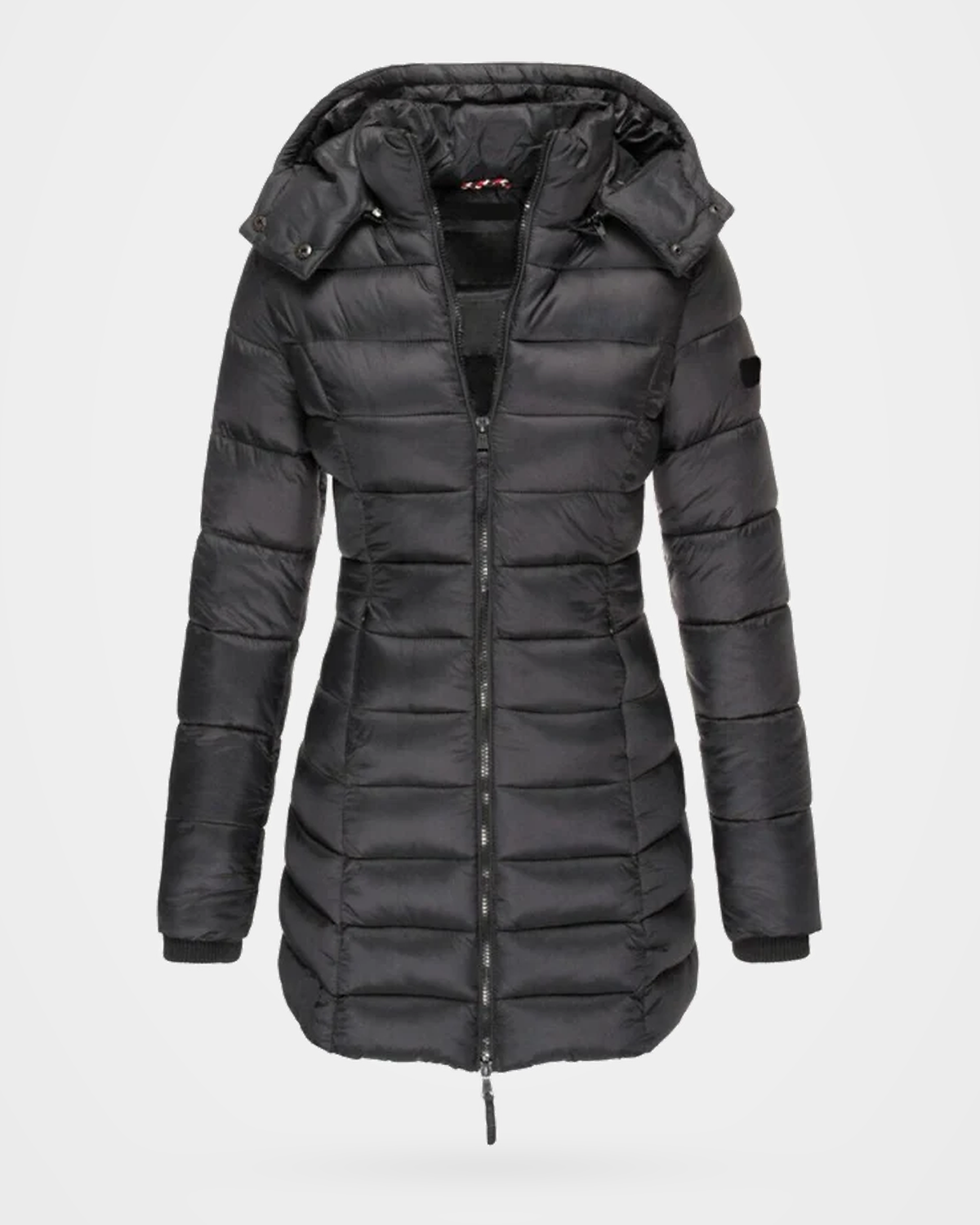 Women's Puffer Coat with Detachable Hood and Zip Front