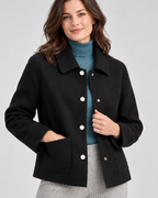 Women's Wool Blend Jacket with Collar and Button Front
