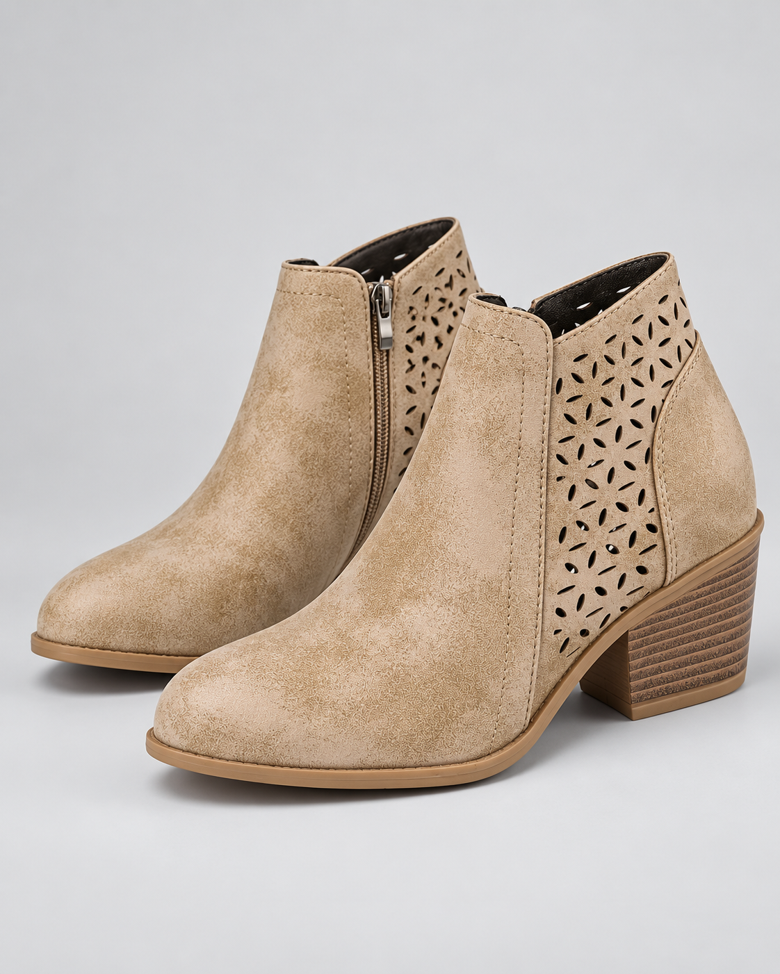 Women's Comfort Ankle Boots with Block Heel and Side Zip