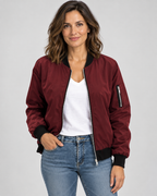 Women's Bomber Jacket with Zip Front and Ribbed Cuffs