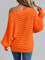 Women's Off Shoulder Ribbed Knit Jumper with Batwing Sleeves
