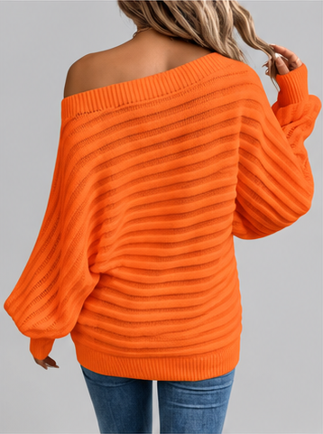 Women's Off Shoulder Ribbed Knit Jumper with Batwing Sleeves