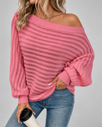 Women's Off Shoulder Ribbed Knit Jumper with Batwing Sleeves