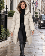 Women's Mid Length Hooded Puffer Coat with Zip Front and Pockets