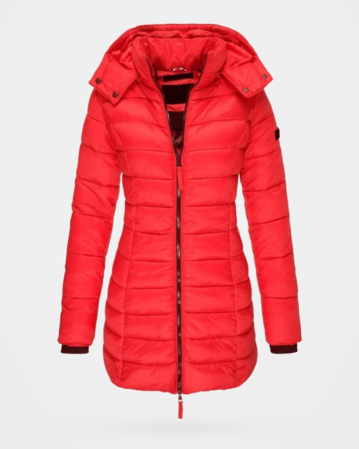 Women's Puffer Coat with Detachable Hood and Zip Front