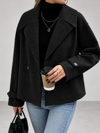 Women's Oversized Double Breasted Short Coat with Lapel Collar