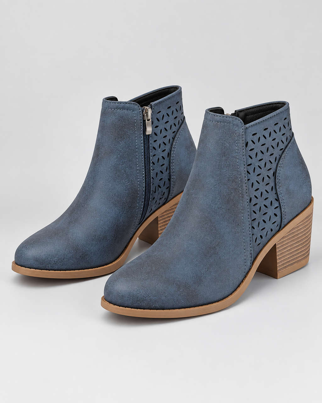 Women's Comfort Ankle Boots with Block Heel and Side Zip