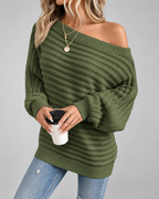 Women's Off Shoulder Ribbed Knit Jumper with Batwing Sleeves