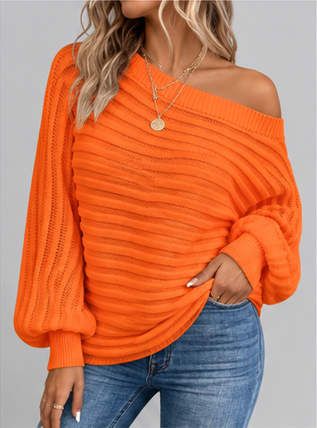 Women's Off Shoulder Ribbed Knit Jumper with Batwing Sleeves