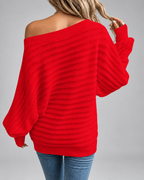 Women's Off Shoulder Ribbed Knit Jumper with Batwing Sleeves