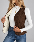 Women's Quilted Gilet with Fleece Lining and Button Front