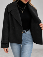 Women's Oversized Double Breasted Short Coat with Lapel Collar
