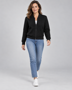 Women's Textured Knit Bomber Jacket with Zip Front and Ribbed Trim
