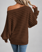 Women's Off Shoulder Ribbed Knit Jumper with Batwing Sleeves