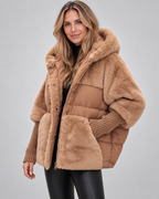 Women's Oversized Padded Hooded Coat with Faux Fur Panels