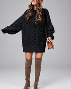 Women's Oversized Cable Knit Jumper Dress with Balloon Sleeves