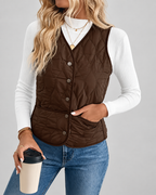 Women's Quilted Gilet with Fleece Lining and Button Front