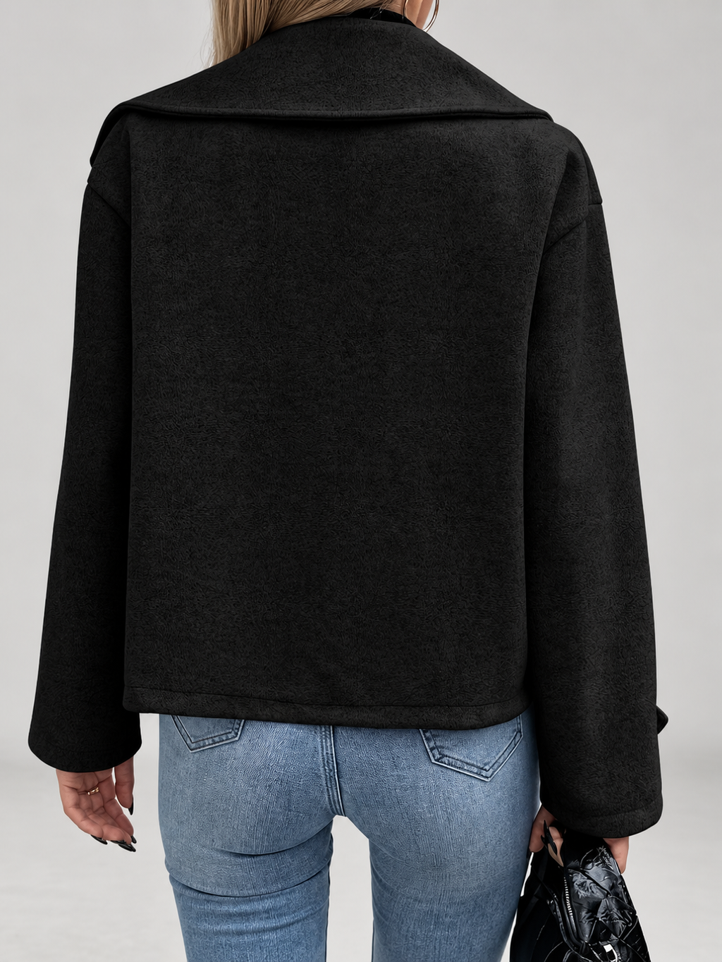 Women's Oversized Double Breasted Short Coat with Lapel Collar