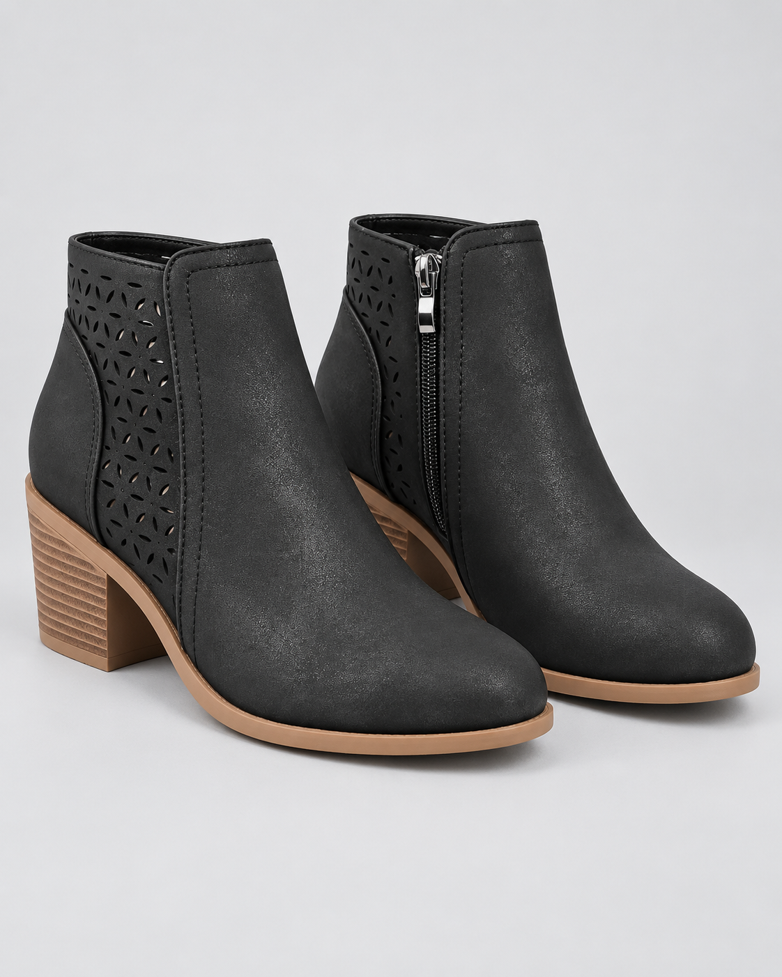 Women's Comfort Ankle Boots with Block Heel and Side Zip