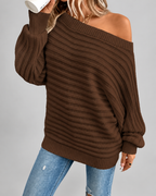 Women's Off Shoulder Ribbed Knit Jumper with Batwing Sleeves