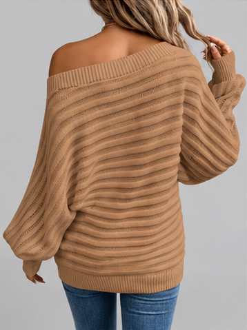 Women's Off Shoulder Ribbed Knit Jumper with Batwing Sleeves