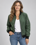 Women's Bomber Jacket with Zip Front and Ribbed Cuffs