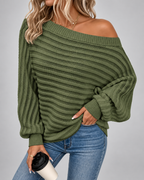 Women's Off Shoulder Ribbed Knit Jumper with Batwing Sleeves