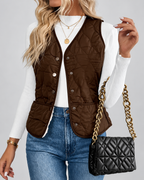 Women's Quilted Gilet with Fleece Lining and Button Front