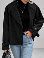 Women's Oversized Double Breasted Short Coat with Lapel Collar