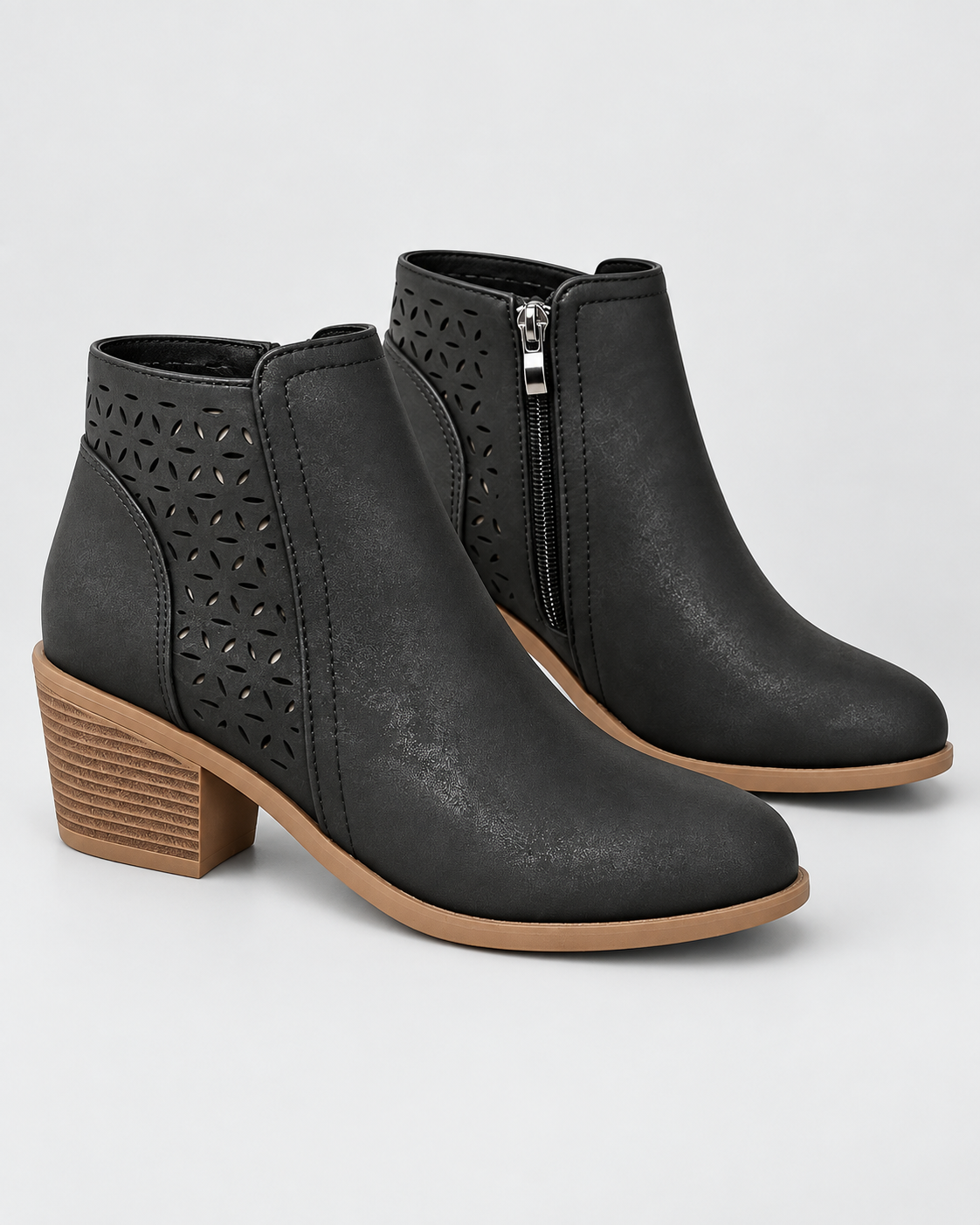Women's Comfort Ankle Boots with Block Heel and Side Zip