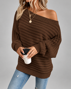 Women's Off Shoulder Ribbed Knit Jumper with Batwing Sleeves