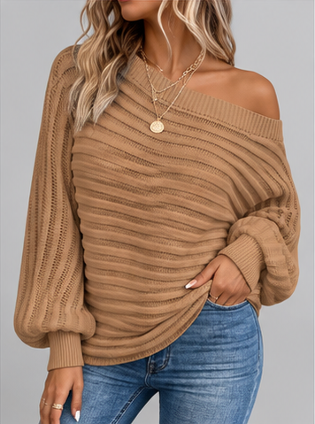 Women's Off Shoulder Ribbed Knit Jumper with Batwing Sleeves