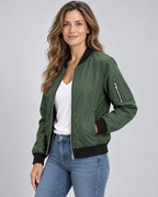 Women's Bomber Jacket with Zip Front and Ribbed Cuffs