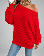 Women's Off Shoulder Ribbed Knit Jumper with Batwing Sleeves