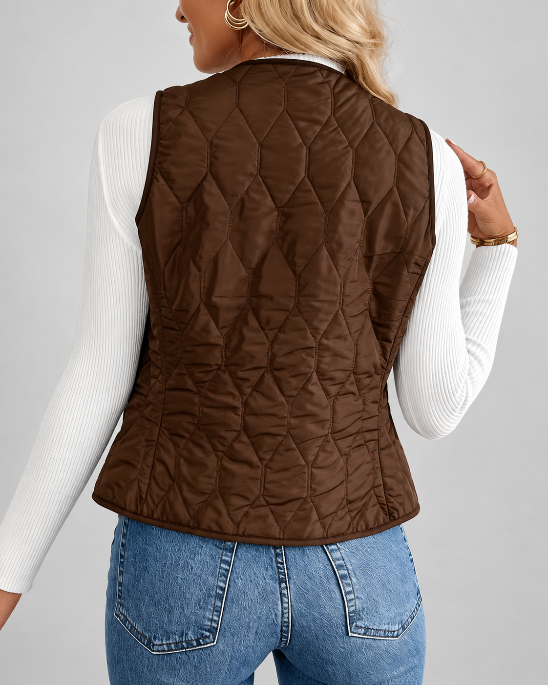 Women's Quilted Gilet with Fleece Lining and Button Front