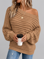 Women's Off Shoulder Ribbed Knit Jumper with Batwing Sleeves